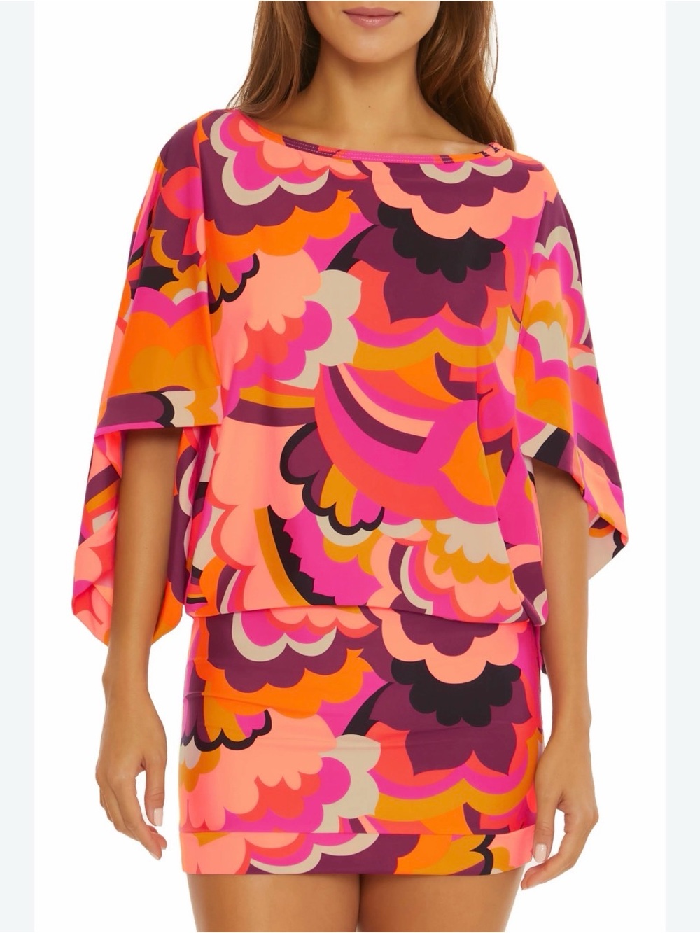 Trina Turk Fan Faire Multicolor Graphic Swim Coverup Tunic Dress LARGE